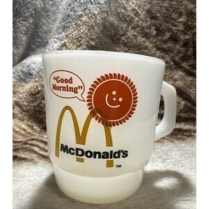 MCDONALD'S ANCHOR HOCKING FIRE KING OVEN PROOF GOOD MORNING COFFEE MUG CUP VTG